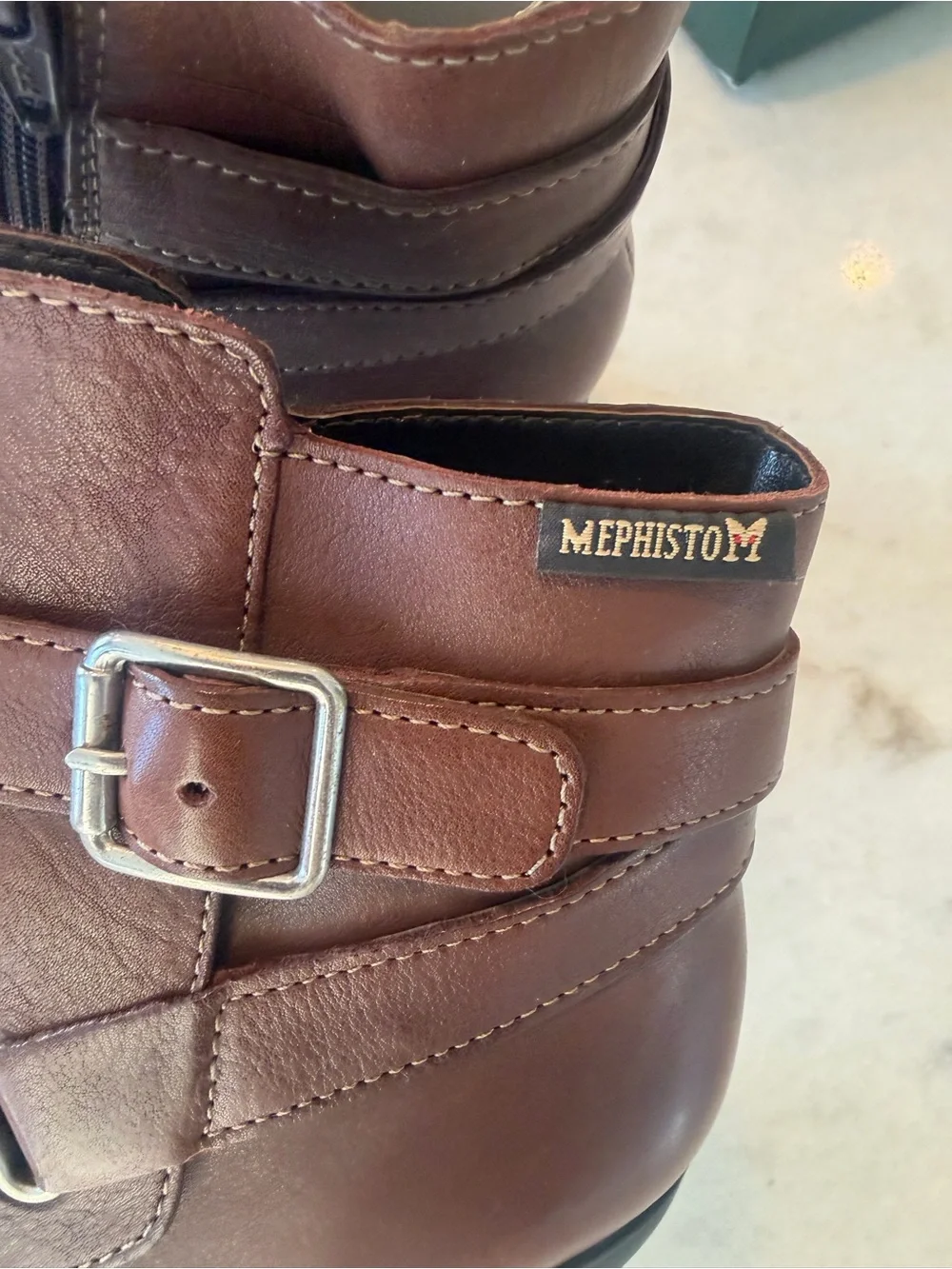 Mephisito Brown Leather Ankle Bootie with Buckle Strap! New in box! 8